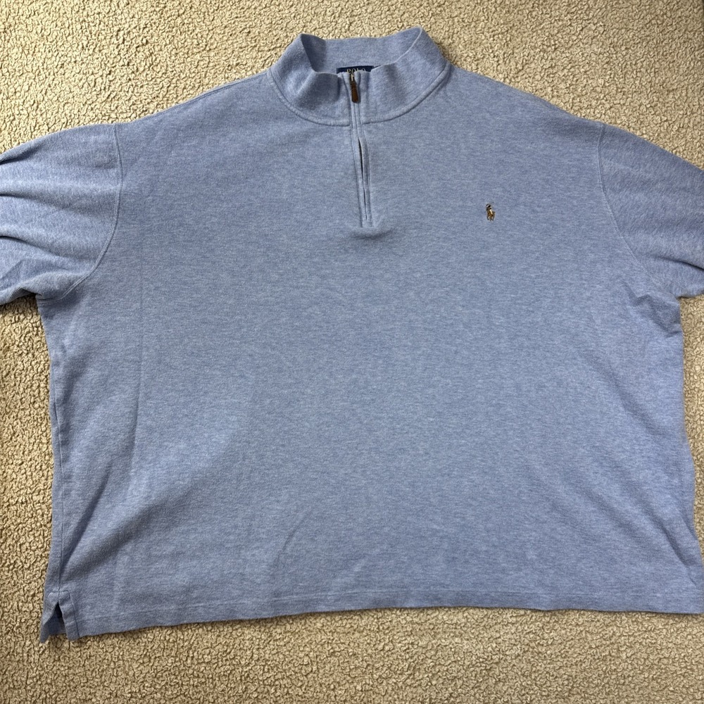 Polo Ralph Lauren Men's 4XB Blue 1/4 Zip Estate Rib Pullover Sweater Flesh Pony